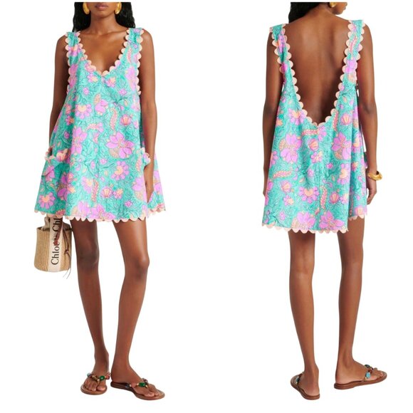 Juliet Dunn Ric Rac Embroidered Dress one size Poplin Low Back mini beach swing - Picture 1 of 11